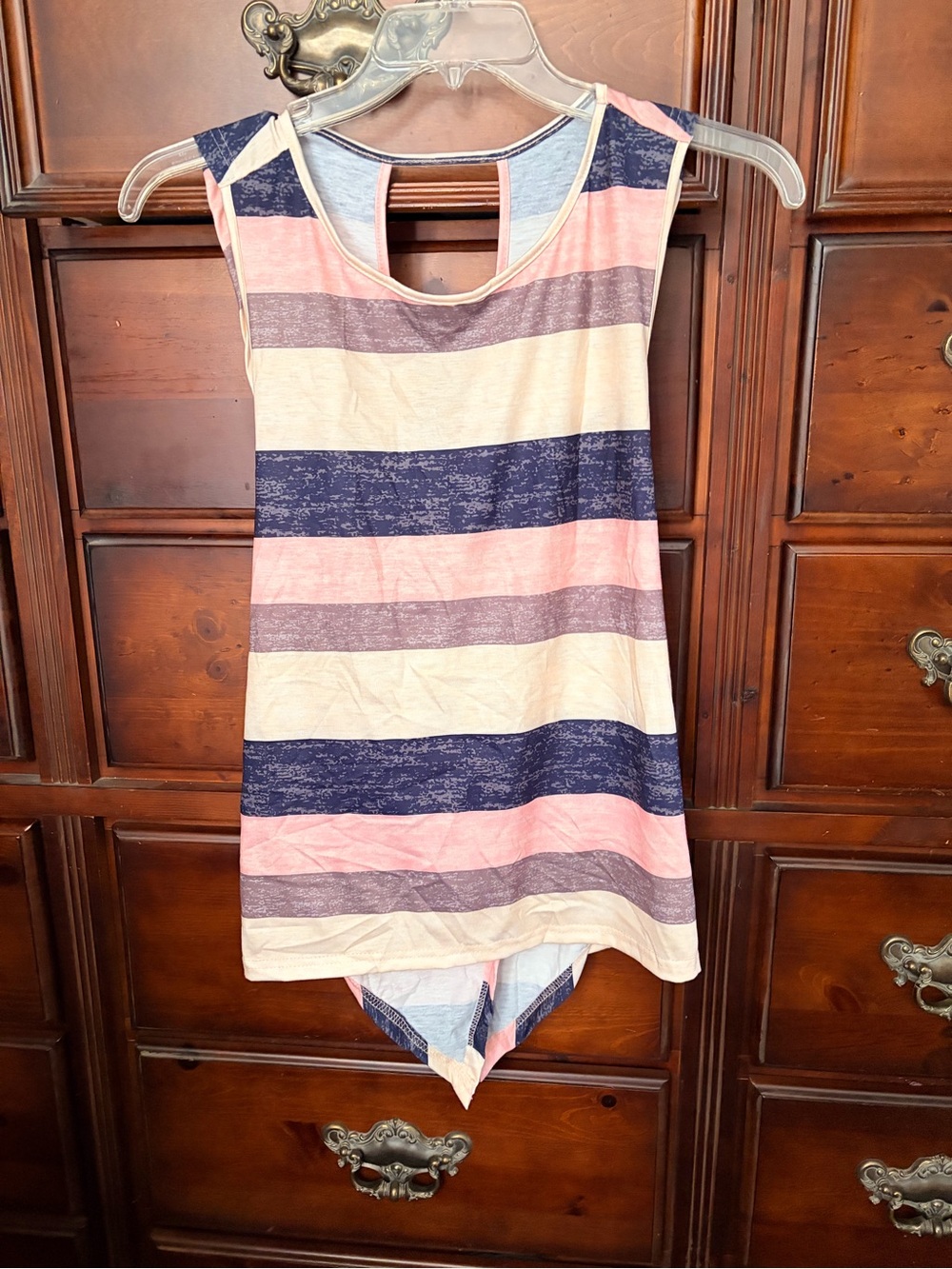 Striped Sleeveless High-Low Tank Top - Pink, Navy, Cream